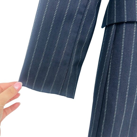 Vtg Escada Navy White Pinstripe Ermenegildo Zegna Wool & Silk Blazer Jacket 36 - Picture 6 of 7